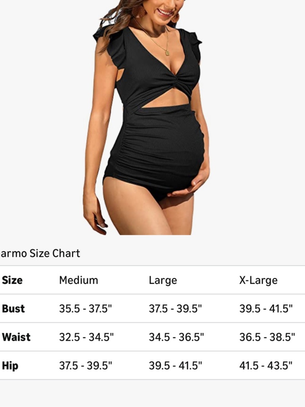 Charmo Ruffle Ribbed Maternity Swimsuit One Piece. Size L - Picture 7 of 13